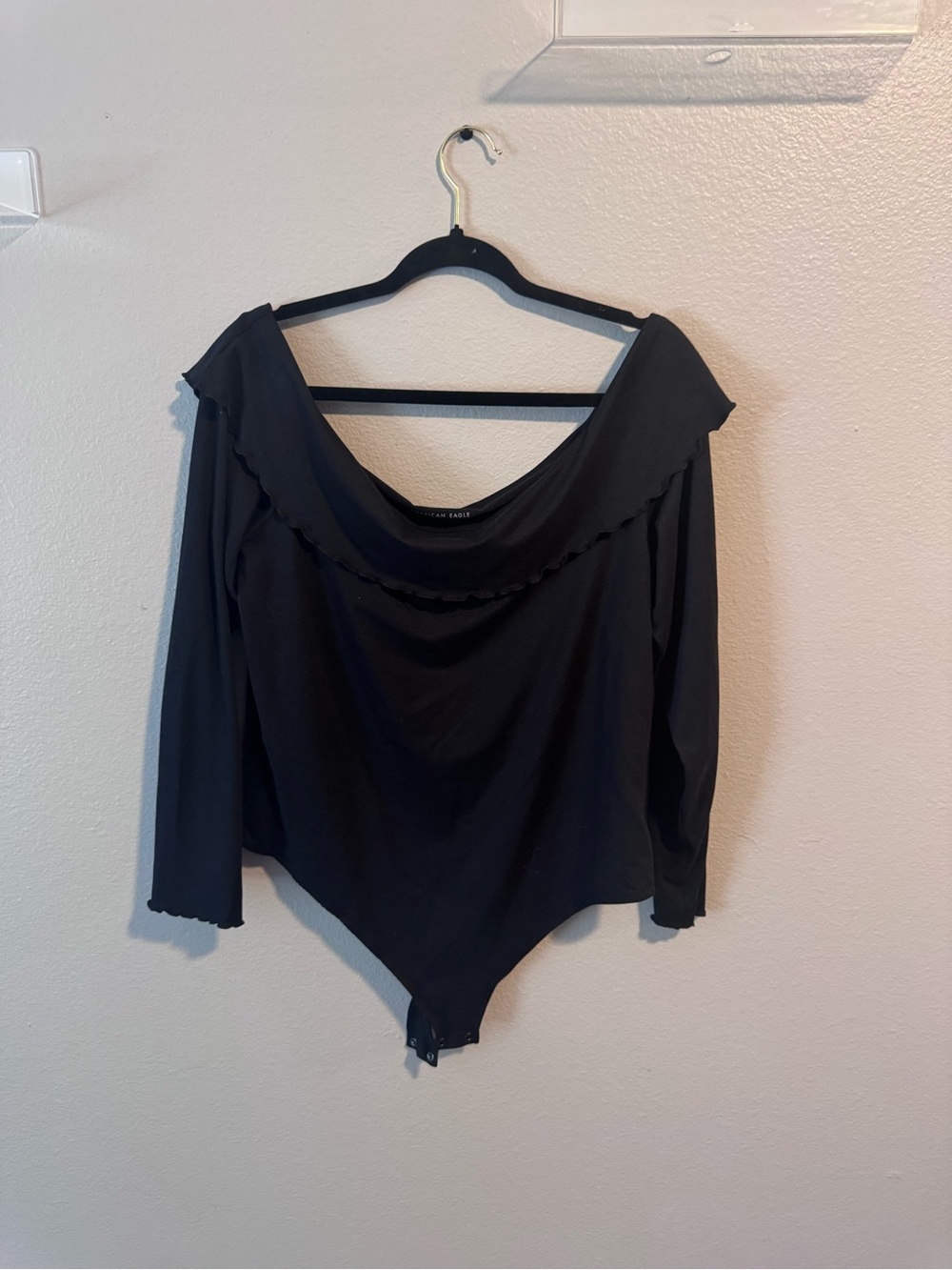 Black Long-Sleeve Off-Shoulder Bodysuit